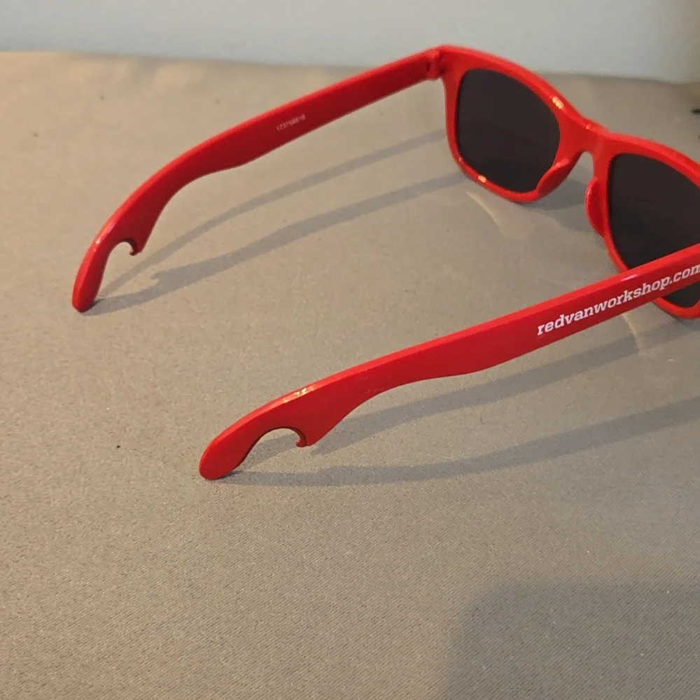 Red sunglasses unisex with bottle opener built in tailgate